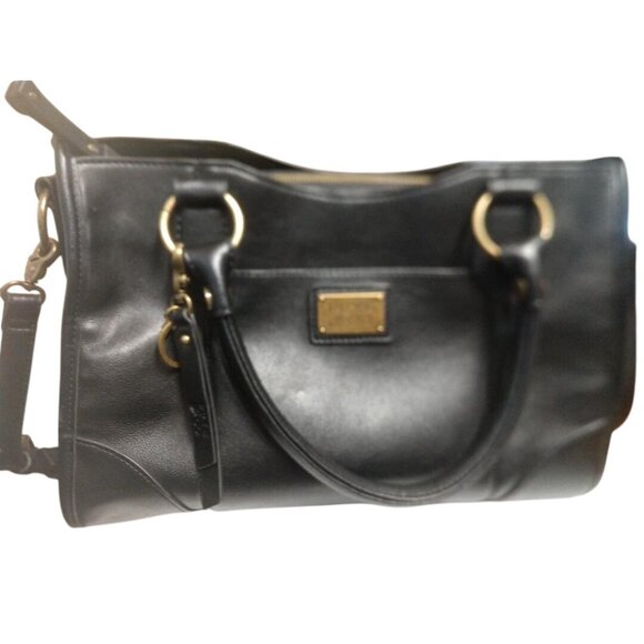 Frye & Co. Black Faux Leather Shoulder Bag W/Gold Hardware & Dual Handles - Picture 2 of 7
